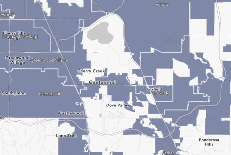Example map of current broadband access, related to BEAD funding for Denver Colorado