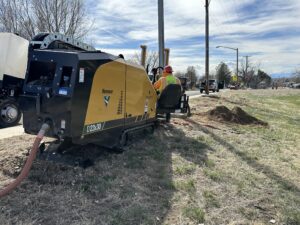 Horizontal directional drilling as part of a fiber network construction project in Colorado