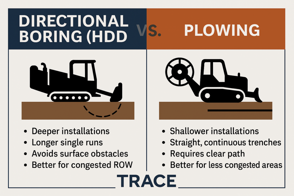 Comparison of fiber plowing vs horizontal directional drilling for OSP network construction