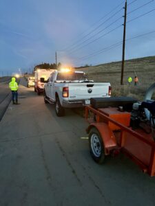 Trace project management, fiber splicers, and civil crews responding to a Colorado OSP network damage