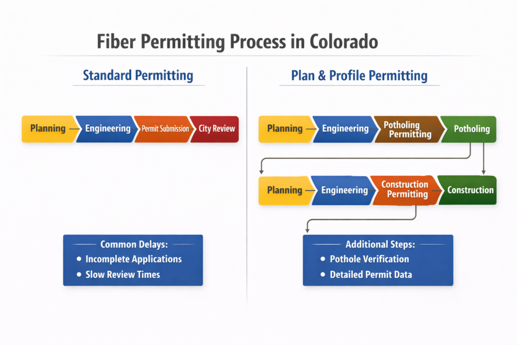 Flow chart of typical Colorado ROW permitting processes, including plan and profile