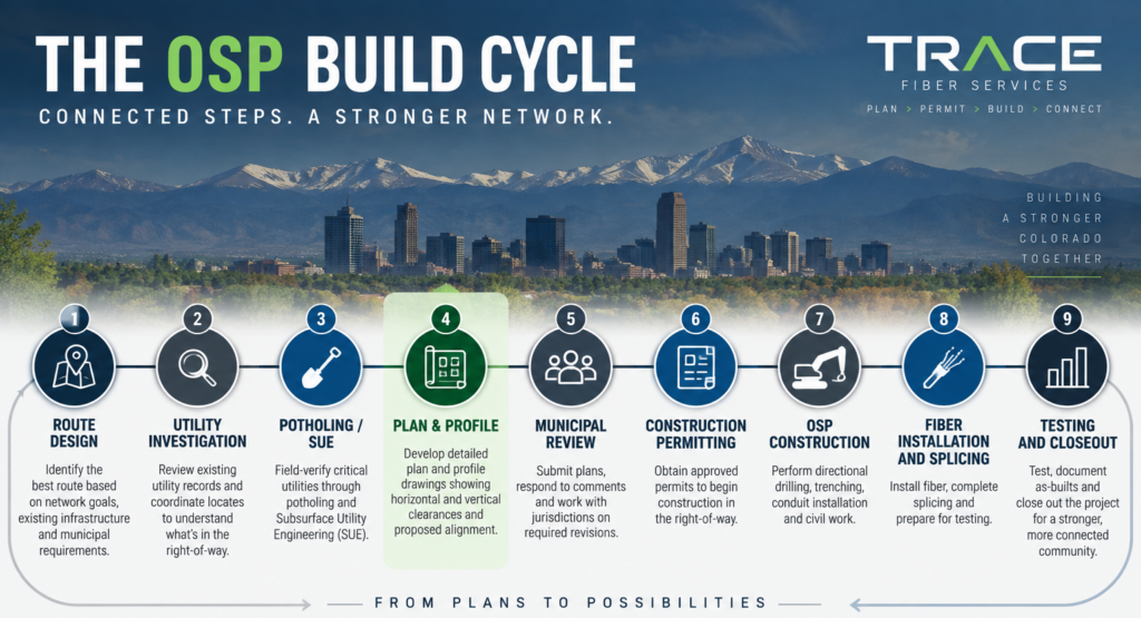 Phases of the OSP fiber build cycle - highlighting the Plan & Profile step